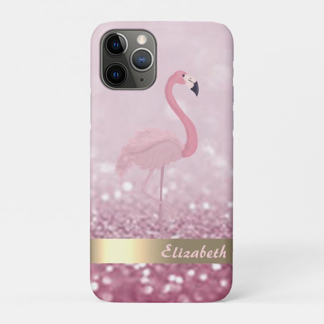 Modern Pink Flamingo Glitter Bokeh - Personalised Case-Mate iPhone Case (Back)