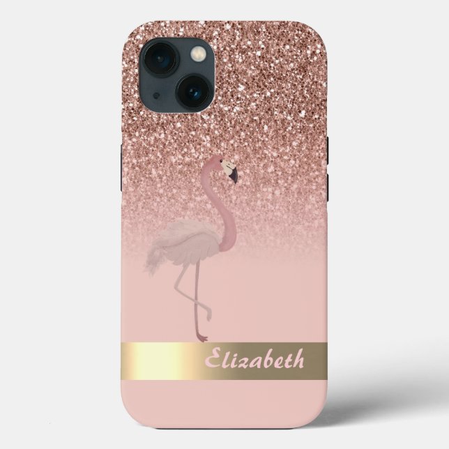 Modern Pink Flamingo Glitter Sequin Case-Mate iPhone Case (Back)