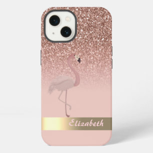 Modern Pink Flamingo Glitter Sequin iPhone 13 Case