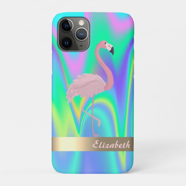 Modern Pink Flamingo Holographic - Personalised Case-Mate iPhone Case (Back)