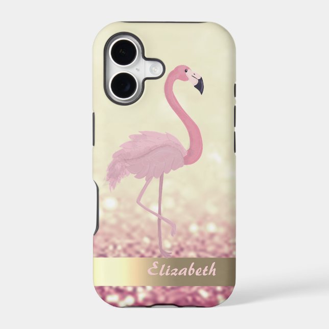 Modern Pink Flamingo Ombre Glitter Bokeh (Back)
