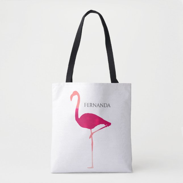 Modern Pink Flamingo Silhouette with Name Bag (Front)