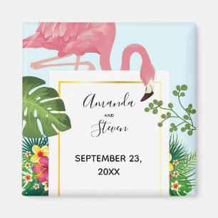 Modern Pink Flamingo Wedding Save the Date Magnet