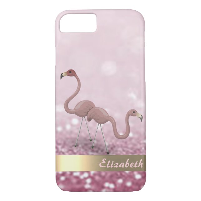Modern Pink Flamingos Glitter Bokeh - Personalised Case-Mate iPhone Case (Back)