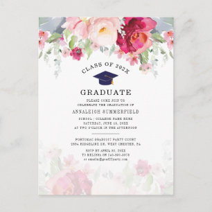 Modern Pink Floral 2026 Graduation Party Invitation Postcard