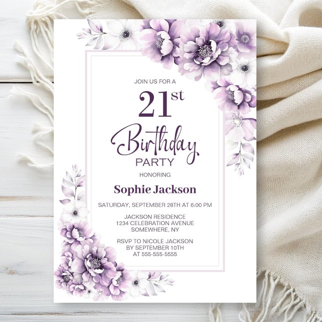 Modern Pink Floral 21st Birthday Party Invitation (Creator Uploaded)