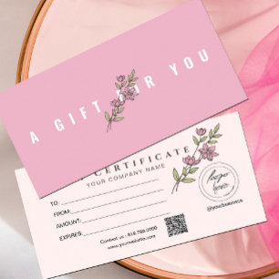 Modern Pink Floral Add Logo Gift Certificate