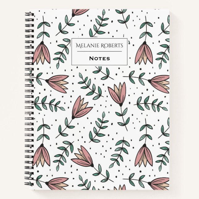 Modern Pink Floral and Dots Personalised Notebook (Front)