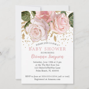 Modern Pink Floral Baby Girl Shower Invitations