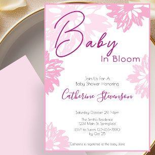 Modern Pink Floral Baby In Bloom Baby Shower Invitation