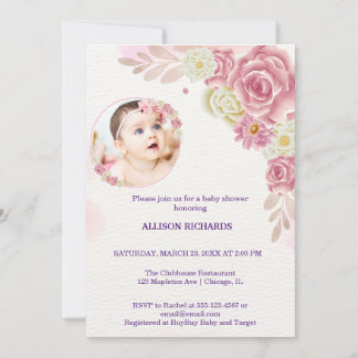 modern pink floral boho invitation