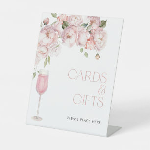Modern Pink Floral Bridal Shower Gift & Cards Pedestal Sign