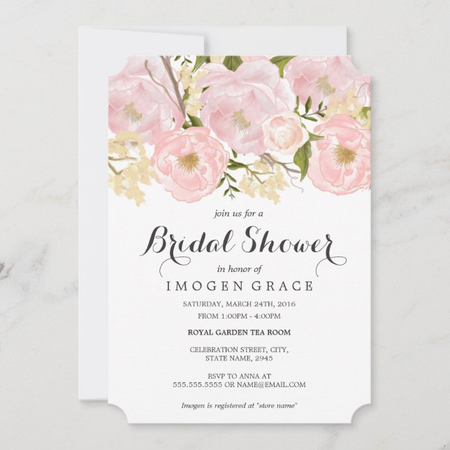 Modern Pink Floral Bridal Shower Invitation (Front)