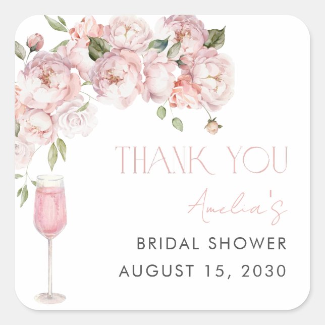Modern Pink Floral Bridal Shower Thank You Square Sticker (Front)
