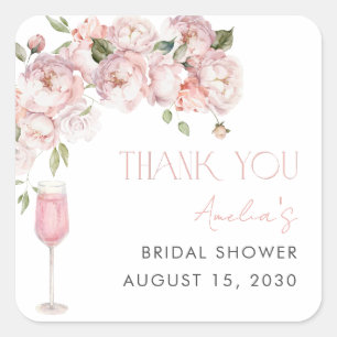 Modern Pink Floral Bridal Shower Thank You Square Sticker