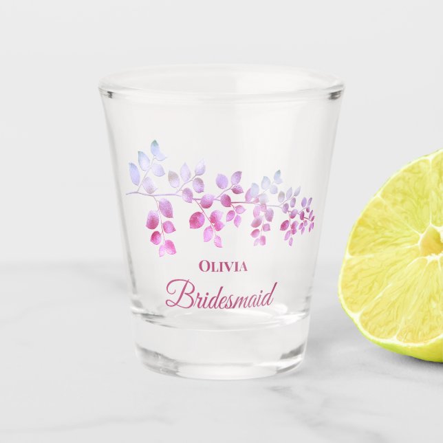 Modern Pink Floral Bridesmaid Shot Glass (Front)