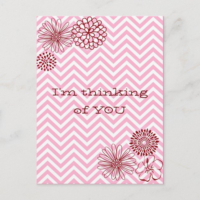 Modern Pink Floral Chevron Personalised Text Postcard (Front)