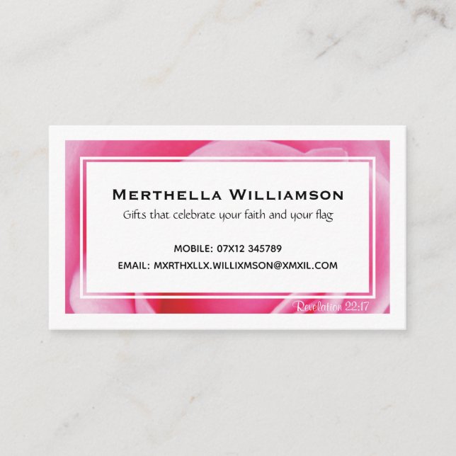Modern Pink Floral Custom Christian Business Card (Front)