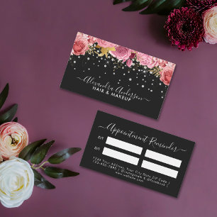 Modern Pink Floral Diamonds Glitter Beauty Salon Appointment Card