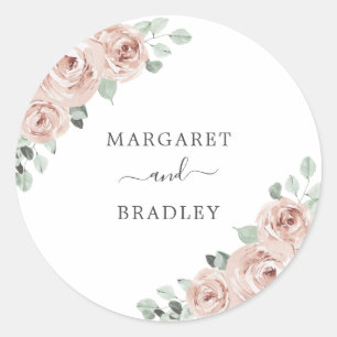 Modern Pink Floral Dusty Rose Elegant Wedding Classic Round Sticker