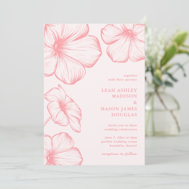 Modern Pink Floral Elegant Wedding Invitation (Standing Front)