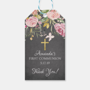 Modern Pink Floral First Communion Favour Gift Tag