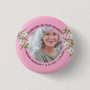 Modern Pink Floral Forever in our Hearts Memorial 3 Cm Round Badge