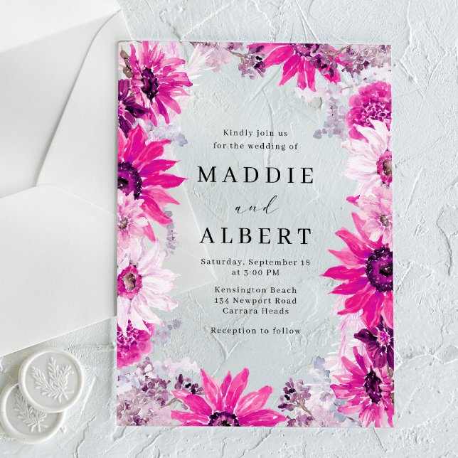 Modern Pink Floral Frame Wedding Acrylic Invitations (Creator Uploaded)