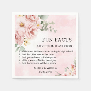 Modern Pink Floral Fun Facts Wedding Napkin