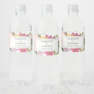 Modern Pink Floral Garden Spring Wedding Favours Water Bottle Label