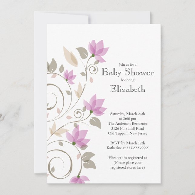 Modern Pink Floral Girl Baby Shower Invitation (Front)
