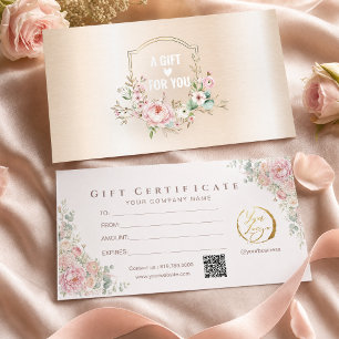 Modern Pink Floral Gold Gift Certificate