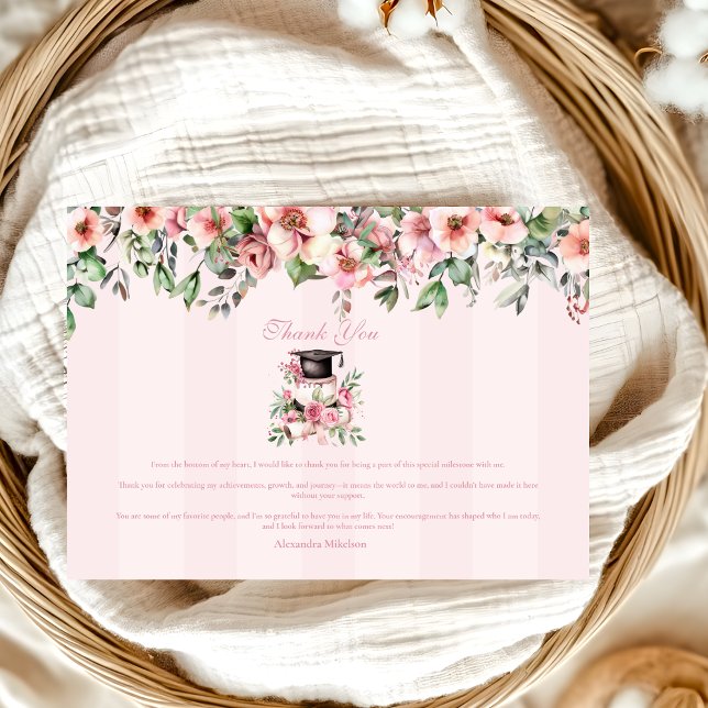 Modern Pink Floral Graduation Party Thank You Card (Creator Uploaded)