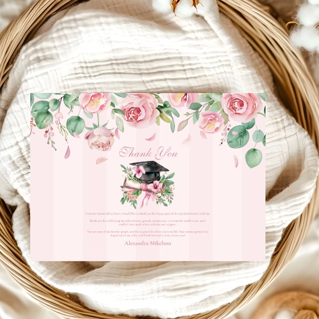 Modern  Pink Floral Graduation Thank You Card (Creator Uploaded)