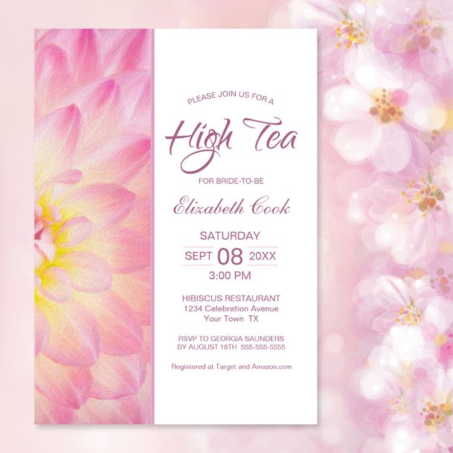Modern Pink Floral High Tea Bridal Shower Invitation (Creator Uploaded)
