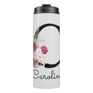 Modern Pink Floral Initial C Thermal Tumbler