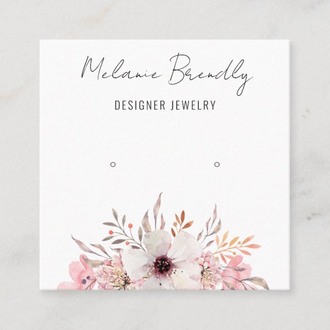 Modern Pink Floral Jewellery Earring Display  Square Business Card (Front)
