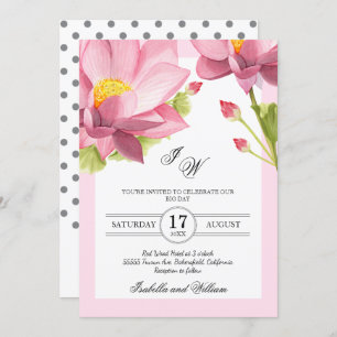 Modern Pink Floral Lotus Flower Wedding Invitation