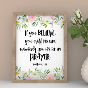 Modern Pink Floral Matthew Bible verse Poster