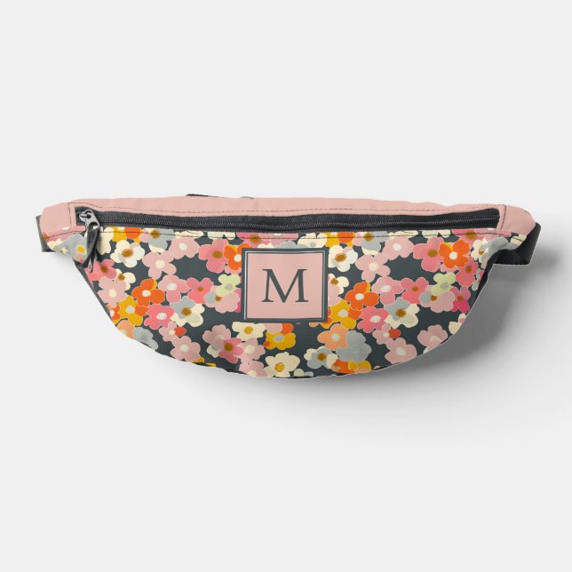 Modern Pink Floral Monogram Initial Bum Bags (Lay Down)