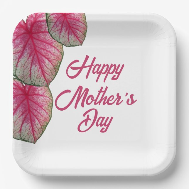 Modern Pink Floral Mothers Day Party Paper Plate (Front)