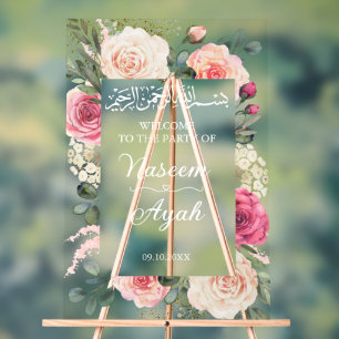 Modern Pink Floral Muslim Islamic Welcome  Acrylic Sign