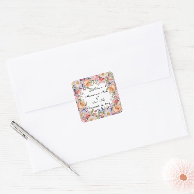 Modern Pink Floral  Muslim  wedding Sticker (Envelope)