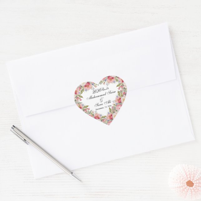 Modern Pink Floral  Muslim  wedding Sticker (Envelope)
