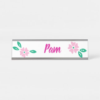 Modern Pink Floral Name Desk Name Plate