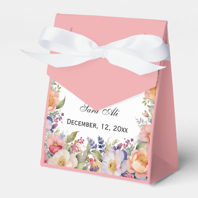 Modern Pink Floral Nikah Muslim Invitation Favour Box (Front Side)