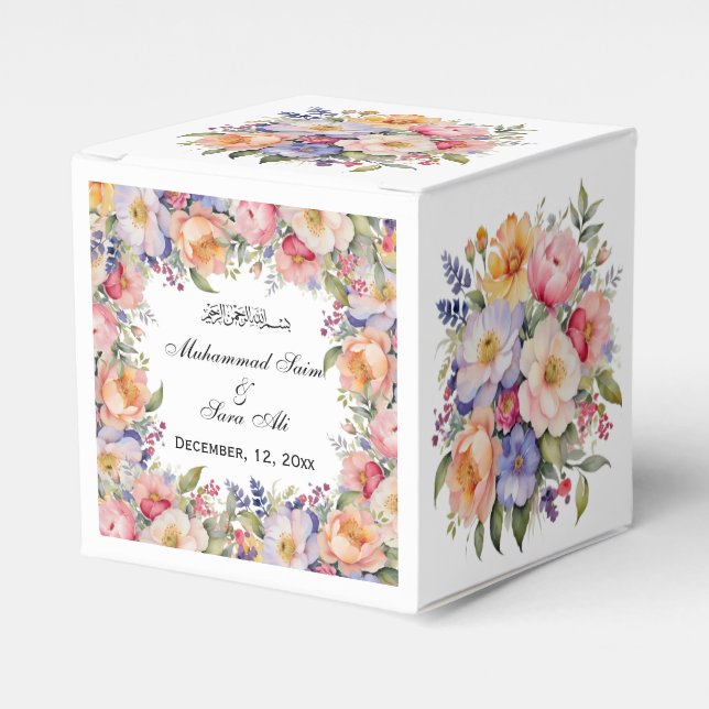 Modern Pink Floral Nikah Muslim Invitation Favour Box (Front Side)