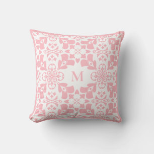 Modern Pink Floral Pattern Classy Elegant Monogram Cushion