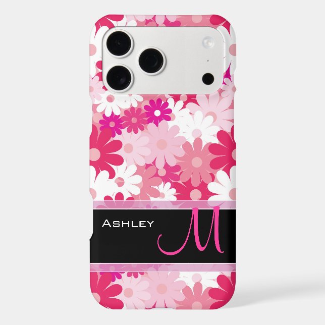 Modern Pink Floral Pattern Daisy Flowers Monogram (Back)