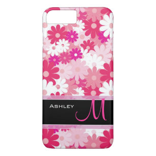Modern Pink Floral Pattern Daisy Flowers Monogram iPhone 8 Plus/7 Plus Case
